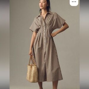Anthropologie The Tobie Shirt Dress by Exquise XXSP Brown Stripe NWT